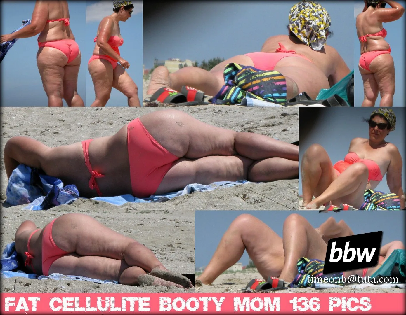 Huge cellulite butt MILF beach candid MILF with huge cellulite butt in tiny bikini at the beach candid voyeur